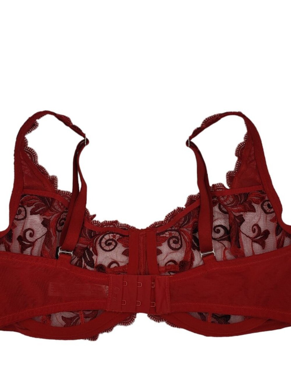 Soma Sensuous Lace Bra 34D Red Sheer Embroidered Unlined Balconette Underwire - Picture 4 of 11
